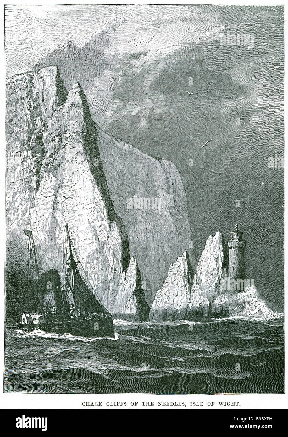 Falaises de craie de l'île de Wight aiguilles vishing mer Bateau Bateau coast Angleterre English UK GO l'île de Wight est un français est Banque D'Images