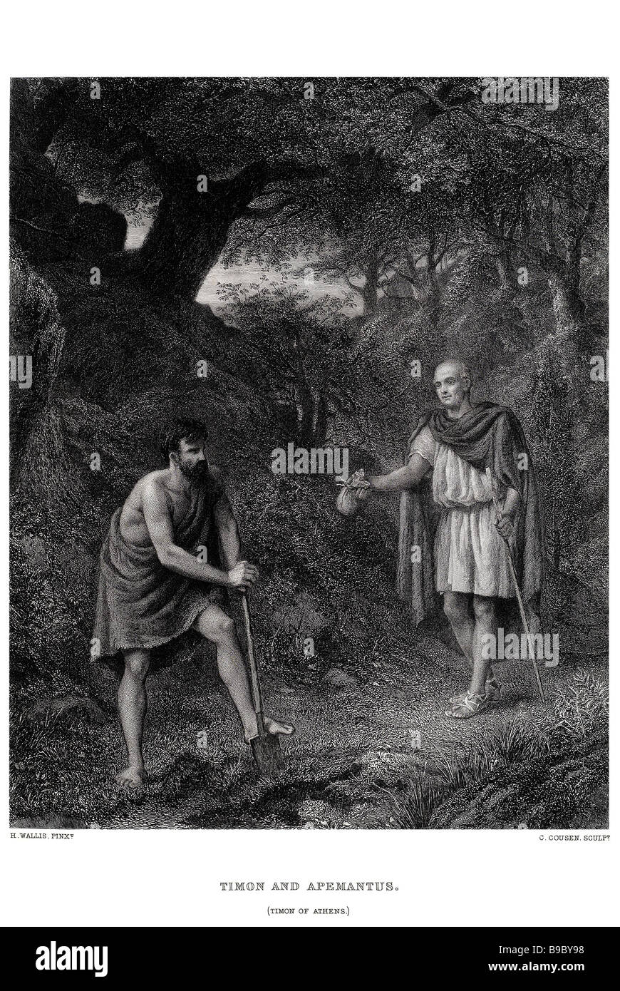 Timon et apemantus Apemantus est un personnage dans la pièce Timon d'Athènes de William Shakespeare. Il n'est qu'un cynique et misanthropi Banque D'Images