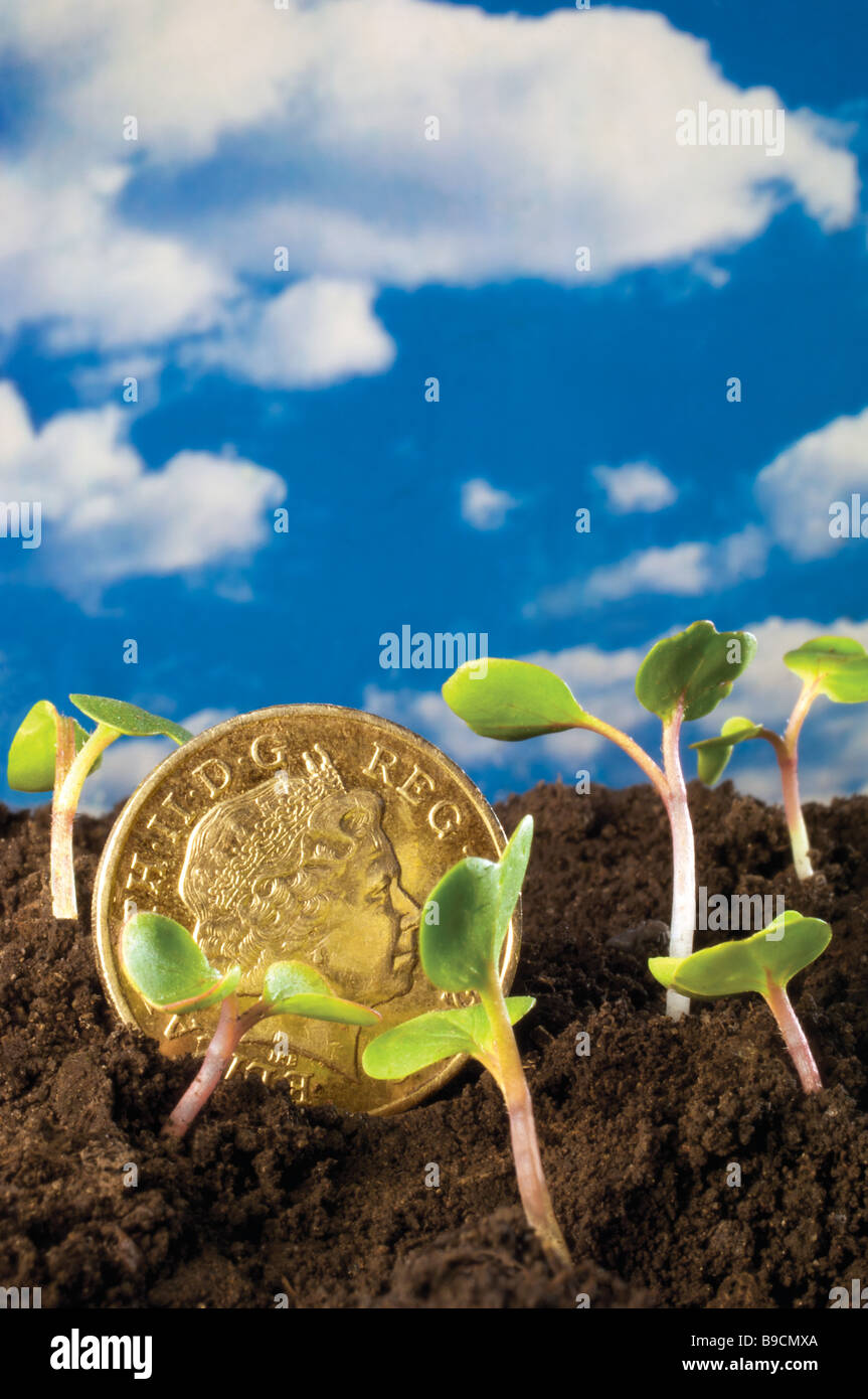 Les pousses vertes UK Pound récupération de la croissance économique de l'économie Banque D'Images