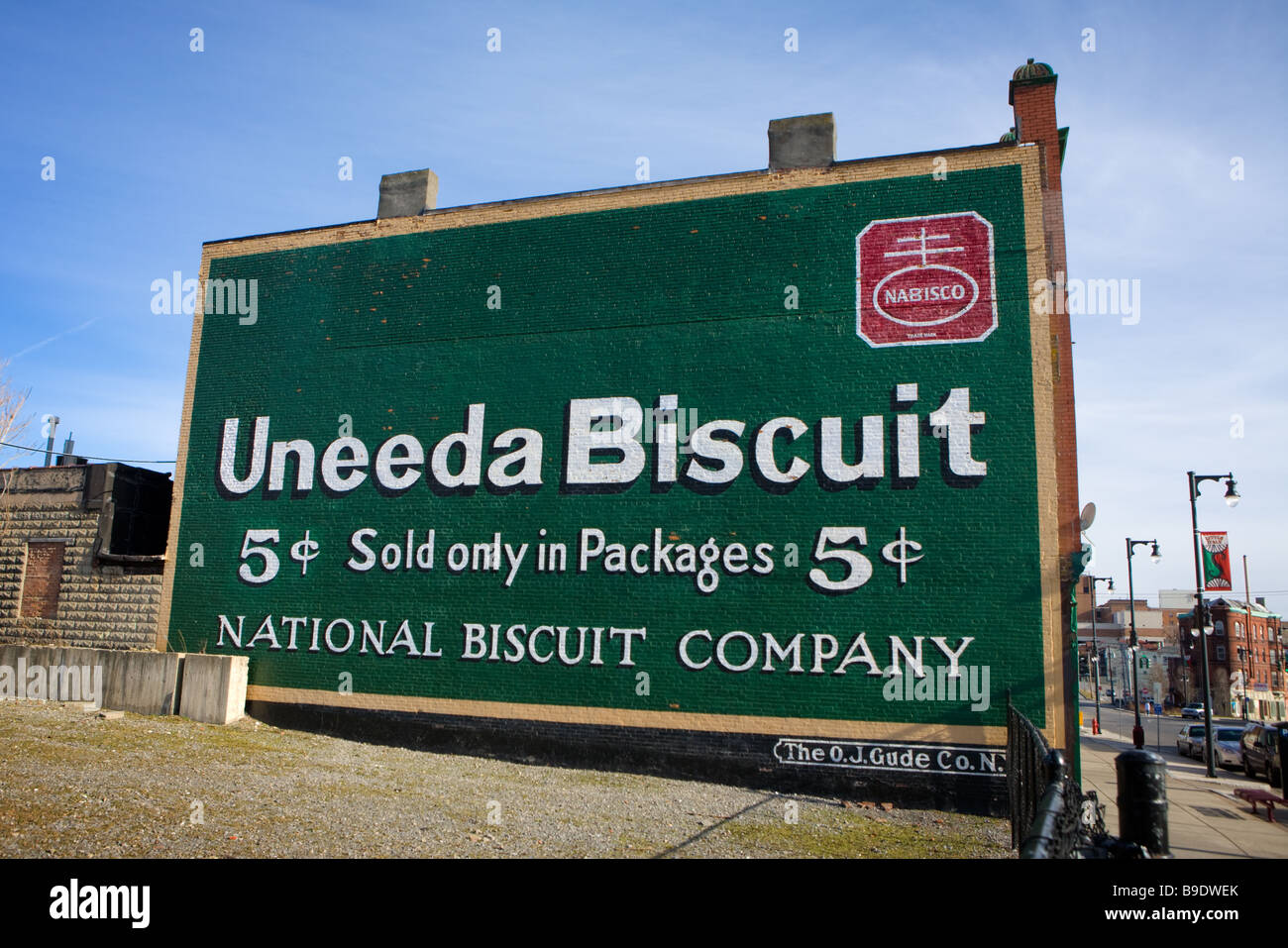 Publicité vintage Uneeda Biscuit pour Nabisco rénové à Syracuse, État de New York. Banque D'Images