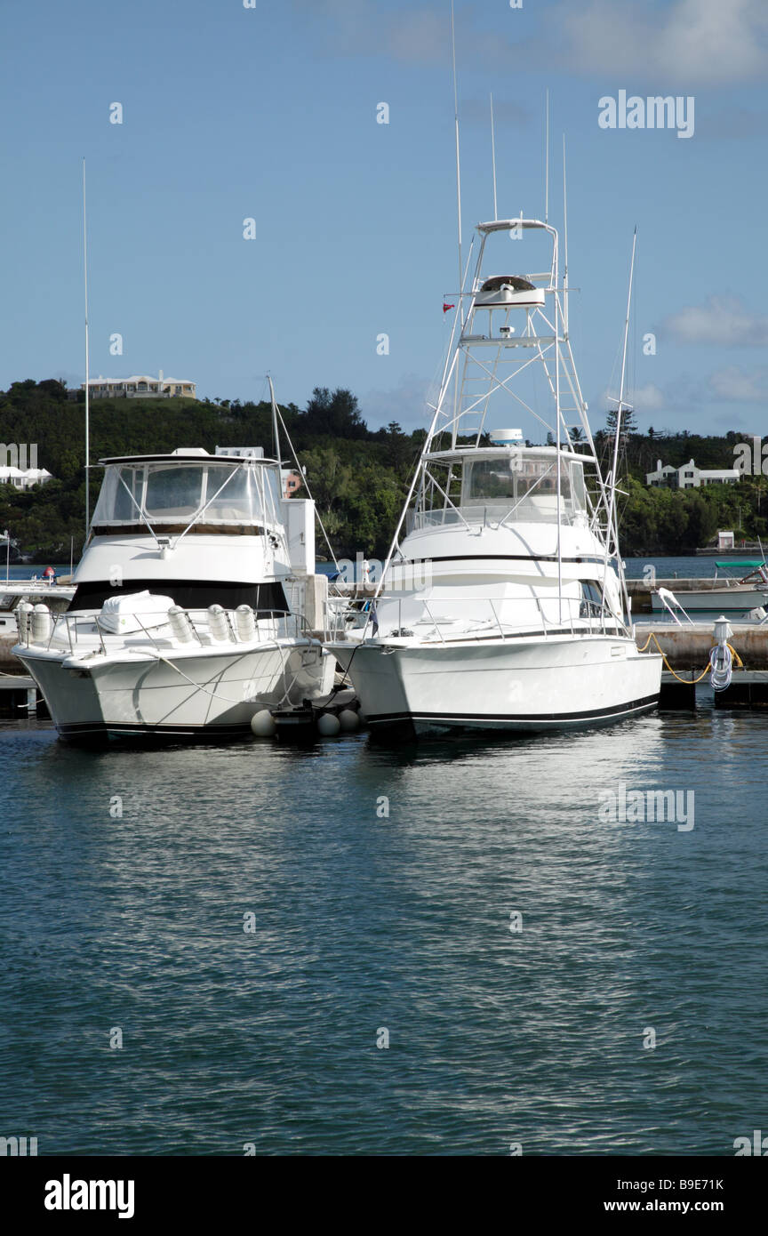 La pêche et les bateaux de plaisance amarrés dans le port de Hamilton, Bermudes Banque D'Images