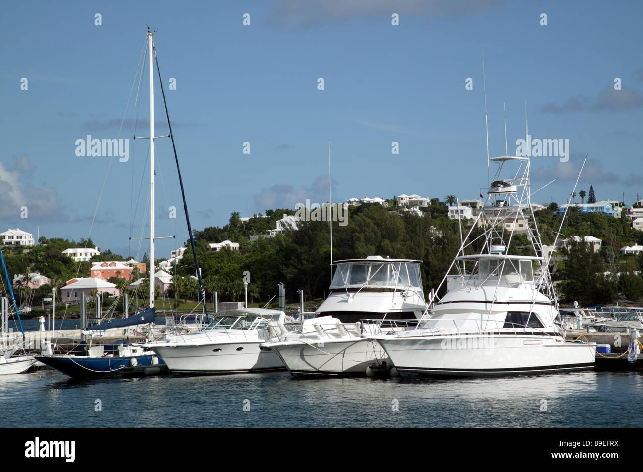 La pêche et les bateaux de plaisance amarrés dans le port de Hamilton, Bermudes Banque D'Images