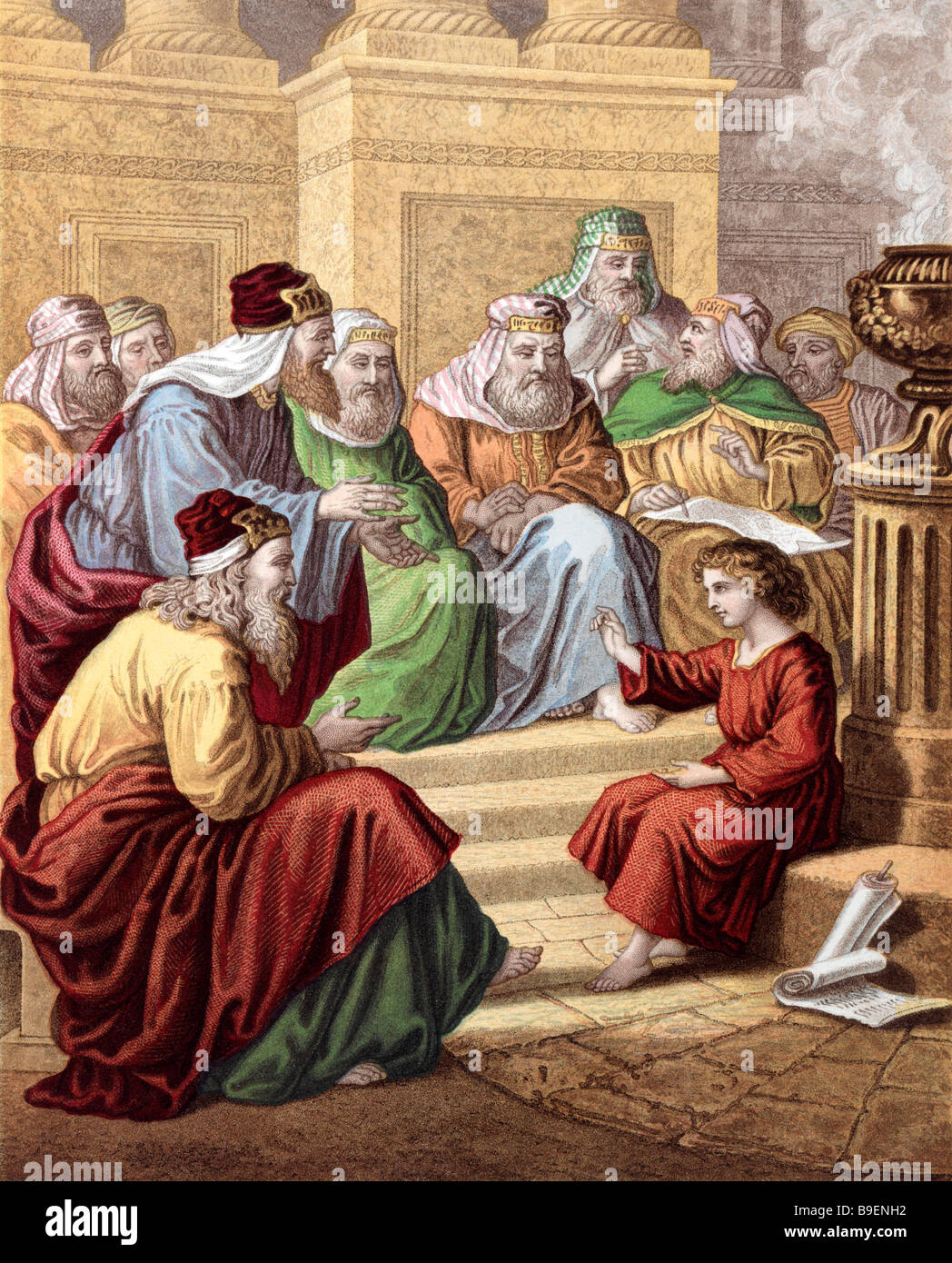 Peinture du garçon Jésus disputant dans le Temple (Évangile de Luc) Nouveau Testament Banque D'Images