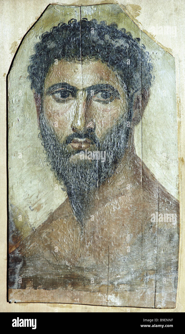 Une copie d'un chef et de l'épaule d'un homme portrait Fayoum portrait maman fin 2e siècle provenant de la collection de l'état Pouchkine Banque D'Images