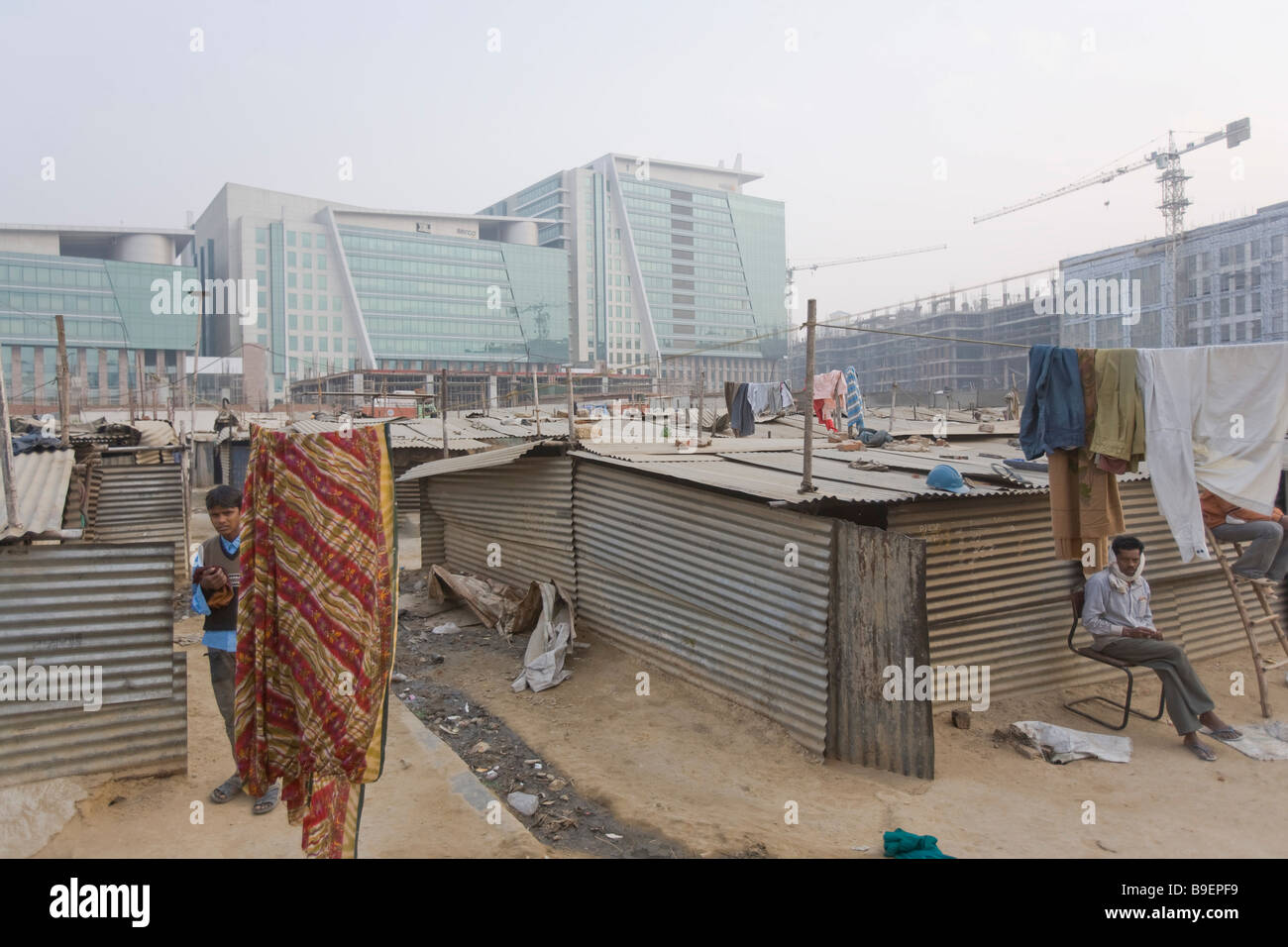 Gurgaon Inde Tech center 50km de Delhi de taudis les travailleurs de la Construction Banque D'Images