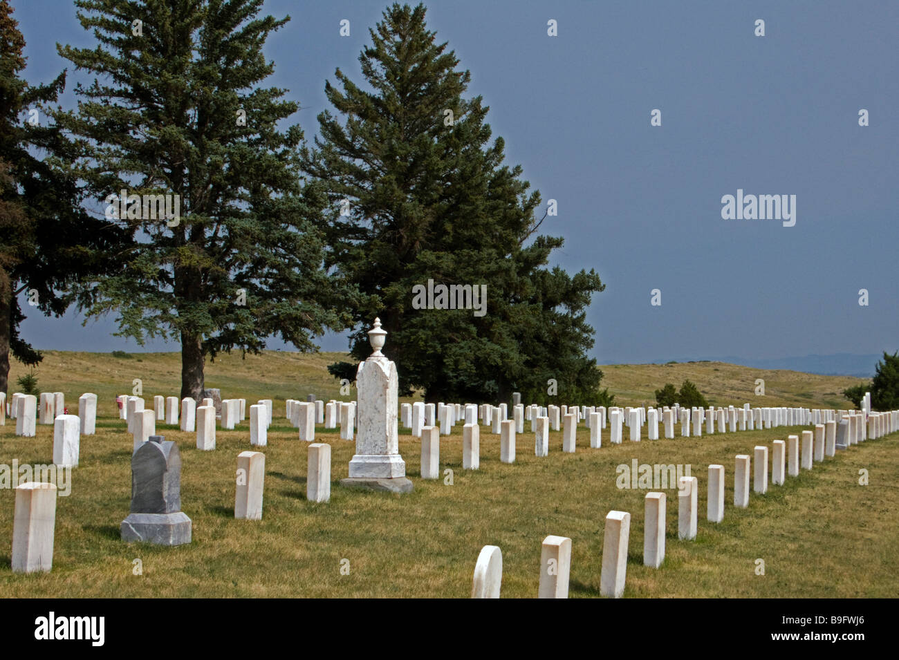 Pierres tombales Little Bighorn Battlefield près de Crow Agency Montana USA Banque D'Images