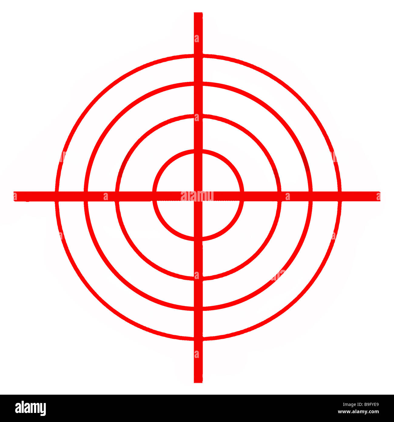 Vue rapprochée de la vue des armes à feu rouge réticules avec fond blanc Banque D'Images