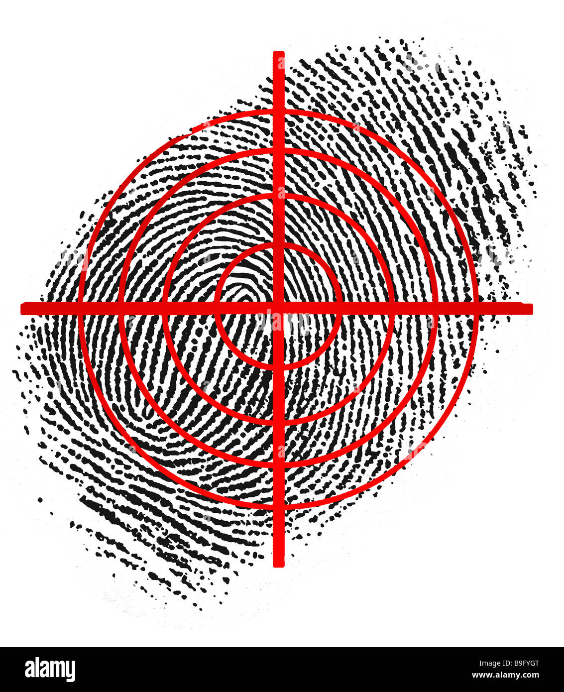 La vue des armes à feu les réticules comme composite sur l'impression de doigt Banque D'Images