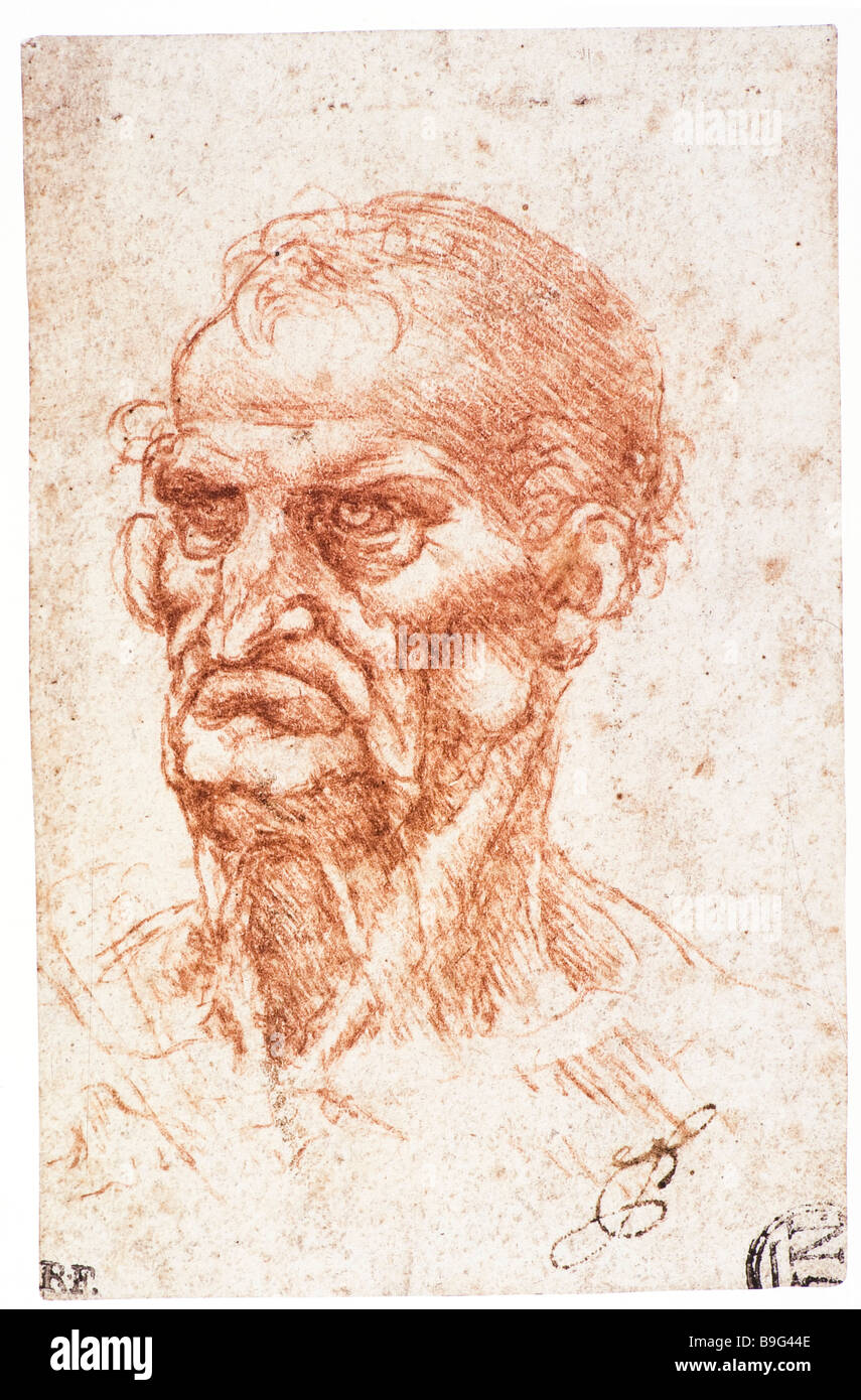 Tête de caractère d'un vieil homme de Léonard de Vinci 1505 Banque D'Images