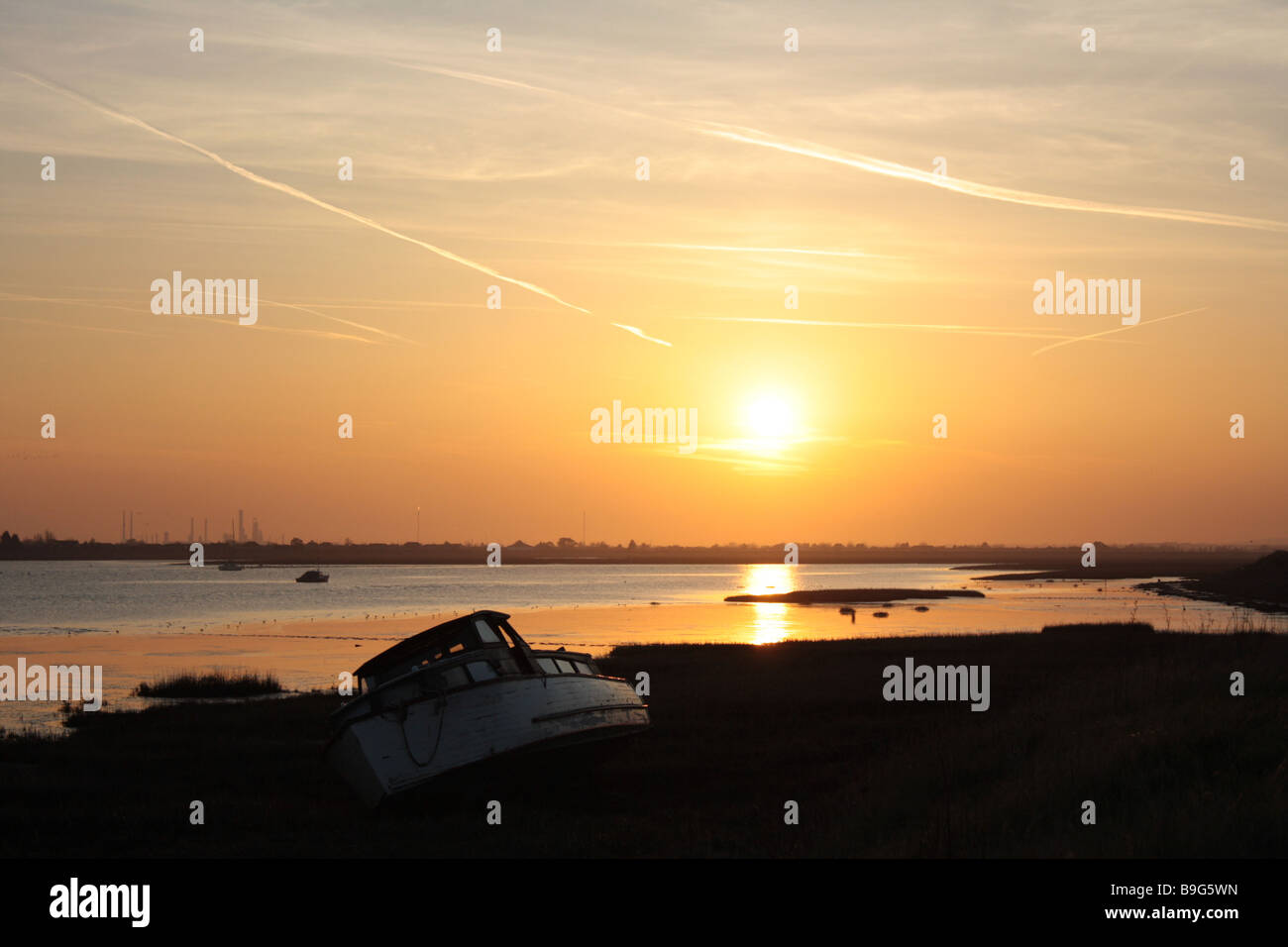 Coucher du soleil à Leigh on Sea, Essex Banque D'Images