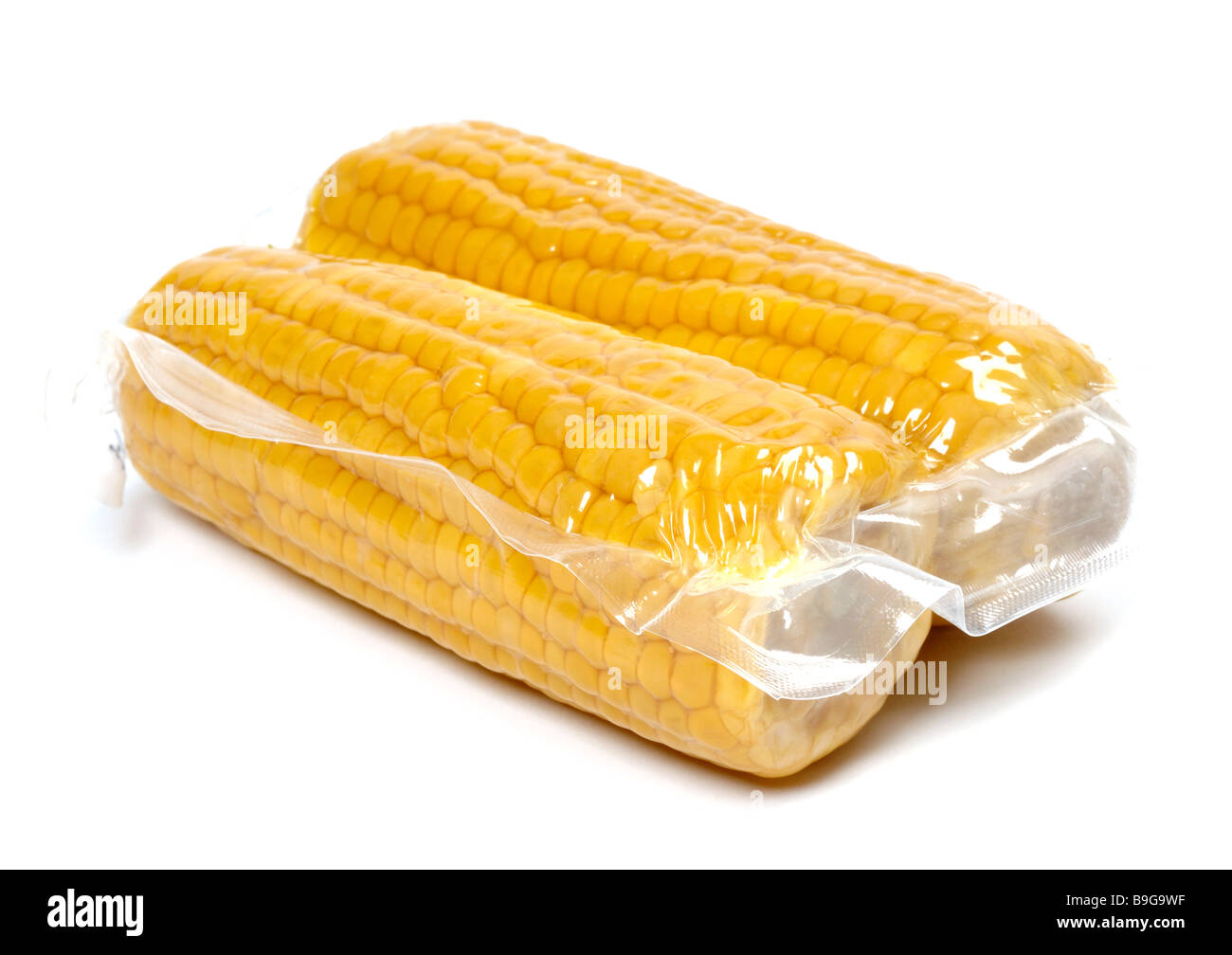 Maïs doux enveloppé de plastique Banque D'Images
