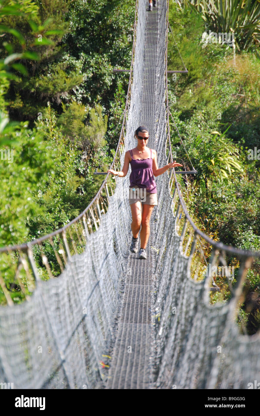 Le Buller Gorge Swingbridge Adventure & Heritage Park, Upper Buller Gorge, Murchison, district de Tasmanie, île du Sud, Nouvelle-Zélande Banque D'Images