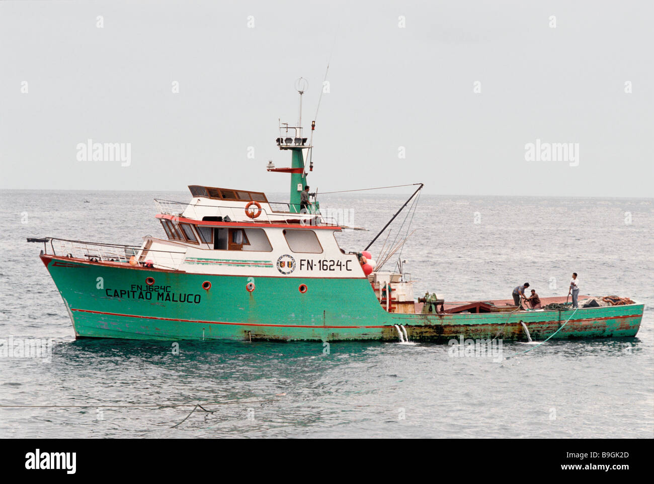 La pêche au thon un bateau amarré au large de Canical Madère Portugal Océan Atlantique Banque D'Images