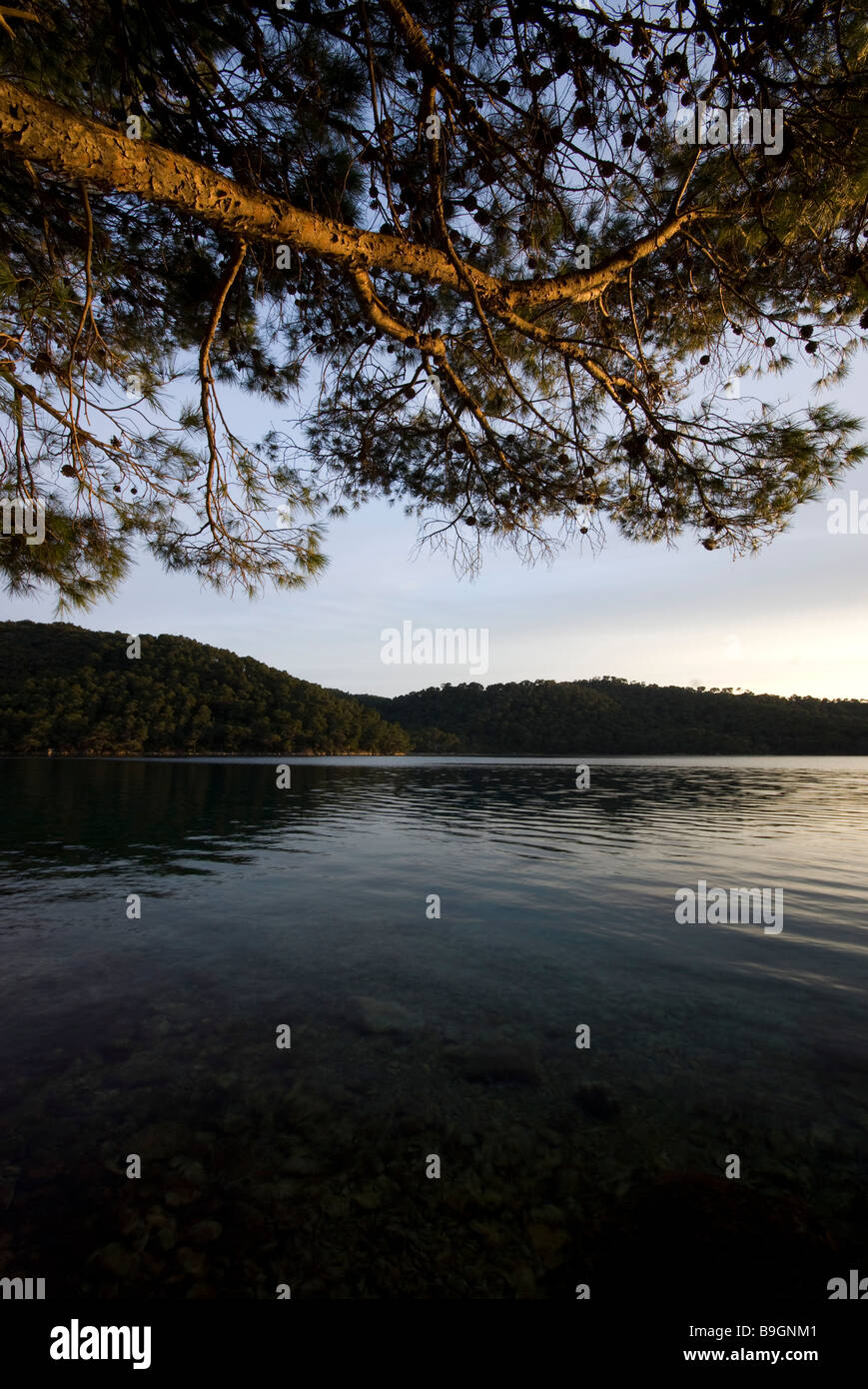 Coucher de soleil sur le Lac 'big' sur l'île de Mljet, Croatie Banque D'Images