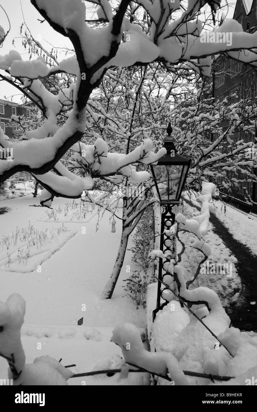 De fortes chutes de neige dans la région de Middle Temple, Inns of Court, Londres Banque D'Images