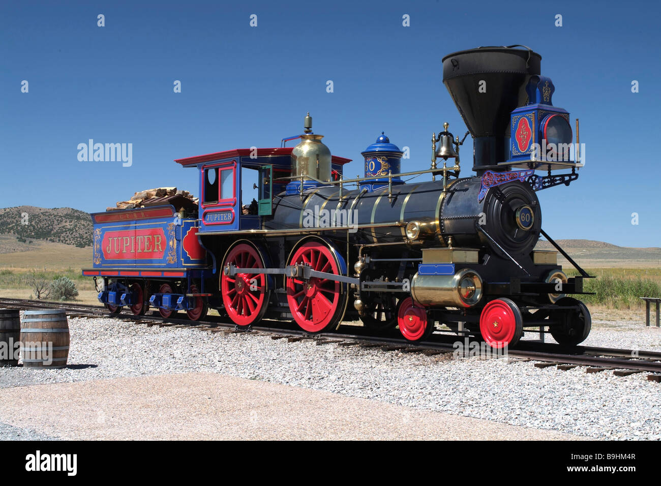 Locomotive historique, Golden Spike National Historic Site, Transcontinental Railroad, dessert par Great Salt Lake Salt Lake par Ci Banque D'Images