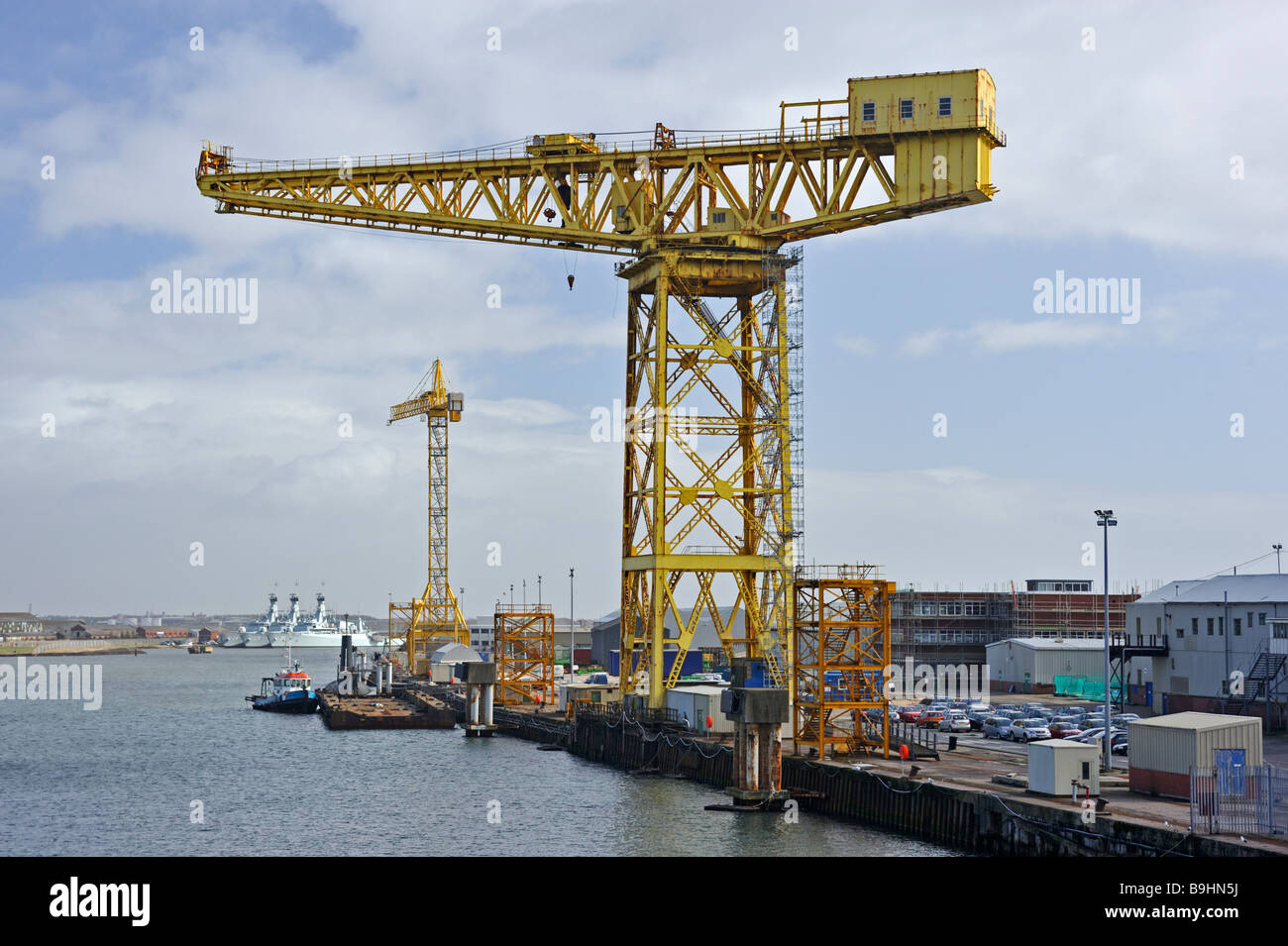 Grues en Buccleuch Dock. Barrow-in-Furness, Cumbria, Angleterre, Royaume-Uni, Europe. Banque D'Images