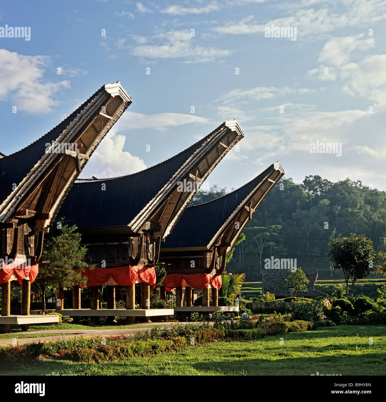 Maison Toraja, gable, hôtel, village Toraja de Sulawesi, Indonésie, Asie du sud-est Banque D'Images