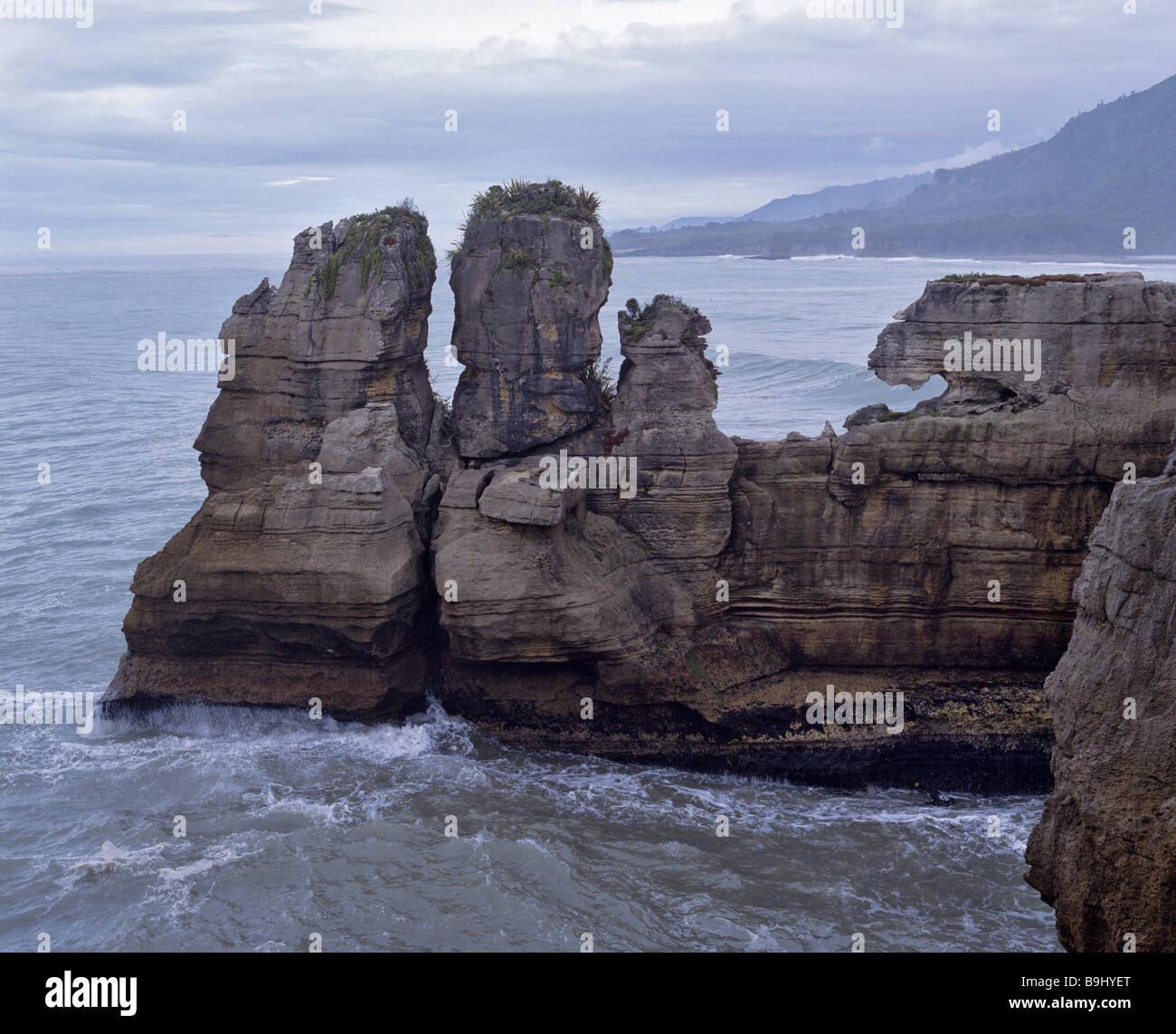 Pancake Rocks, rock formation dans le Parc National de Paparoa Punakaiki,, île du Sud, Nouvelle-Zélande Banque D'Images