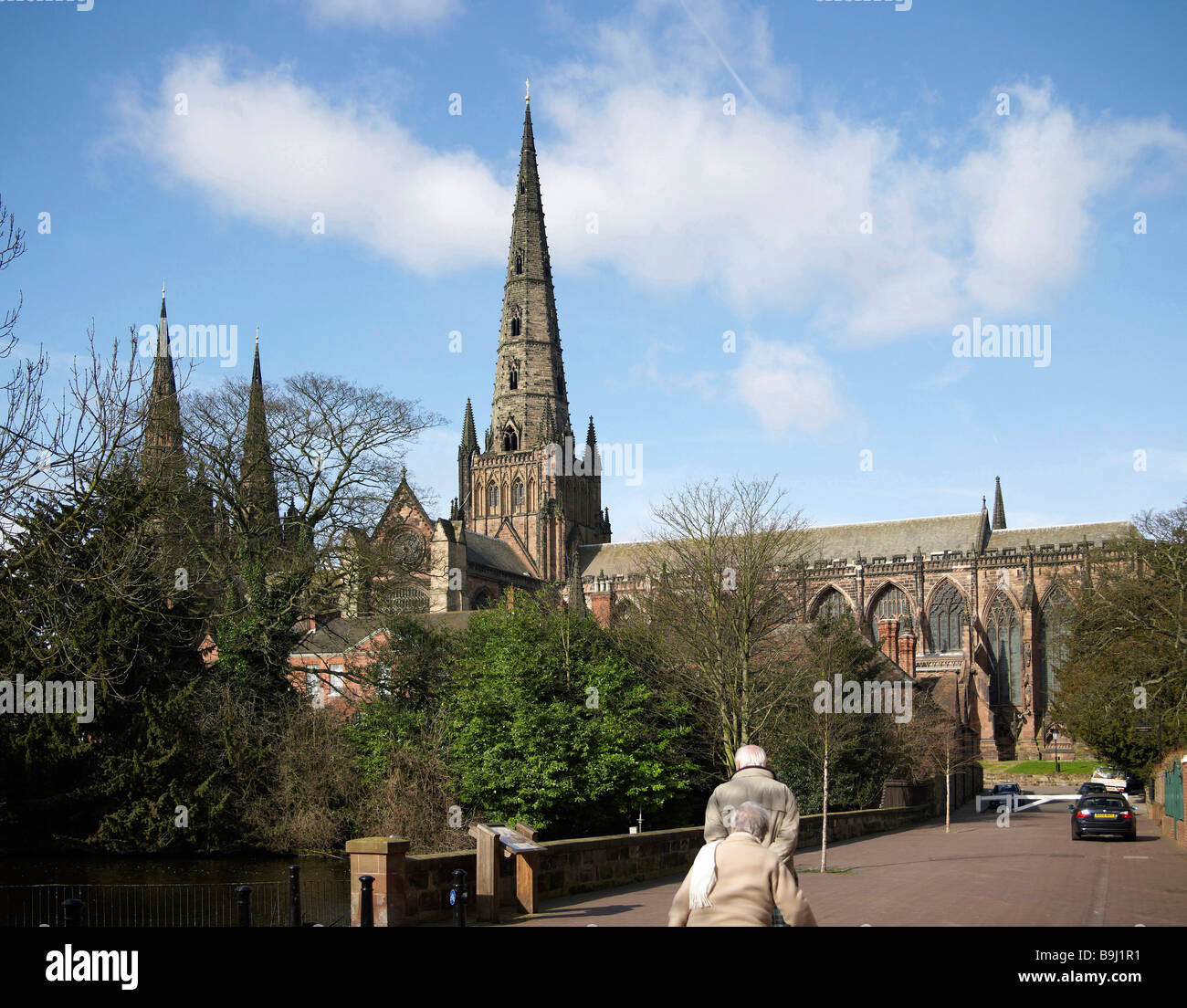 La Cathédrale de Lichfield, dans le Staffordshire, centre-ville, West Midlands, England Banque D'Images