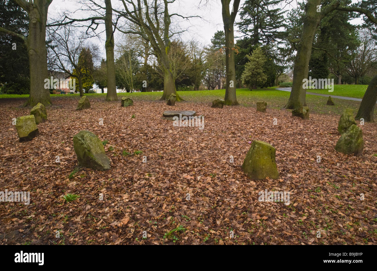 Gorsedd stone circle datant de 1896 dans parc Belle Vue parc public victorien à Newport South Wales UK Banque D'Images