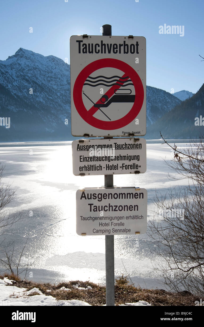 Aucun signe de plongée au lac Plansee, Tyrol, Autriche, Europe Banque D'Images