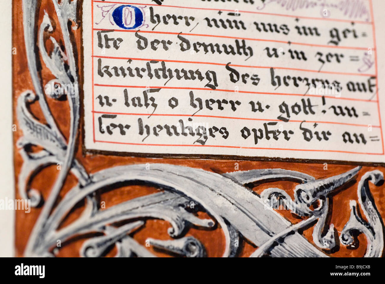 Vieilles bibles manuscrites dans la bibliothèque d'un monastère, Allemagne Banque D'Images