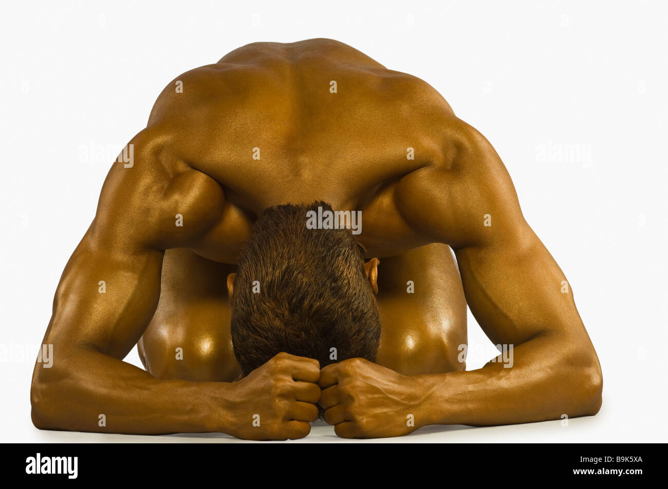 Close-up of a man flexing muscles Banque D'Images