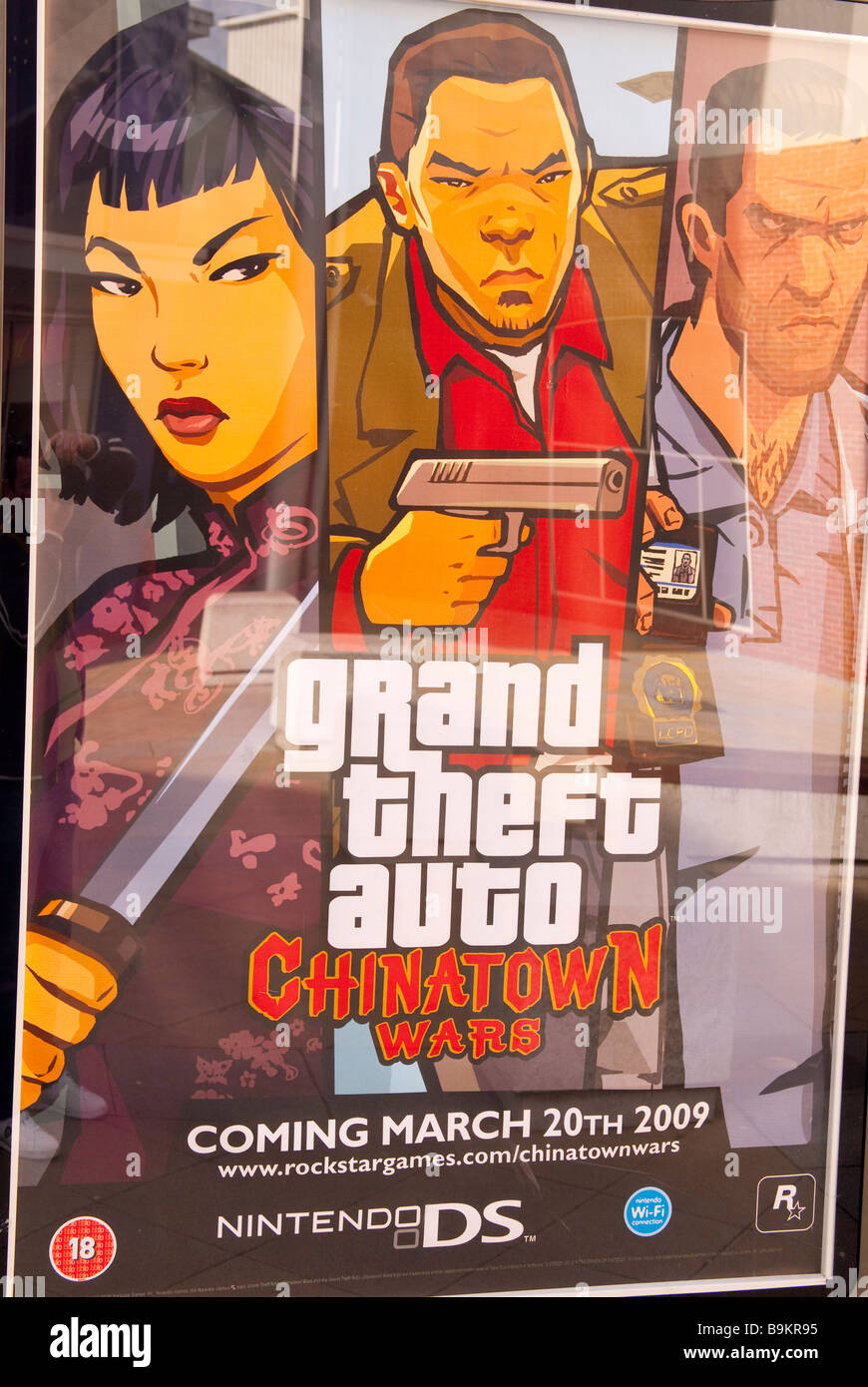 Un des panneaux publicitaires Grand Theft Auto Chinatown Wars jeu d'ordinateur sur la console portable Nintendo DS Banque D'Images