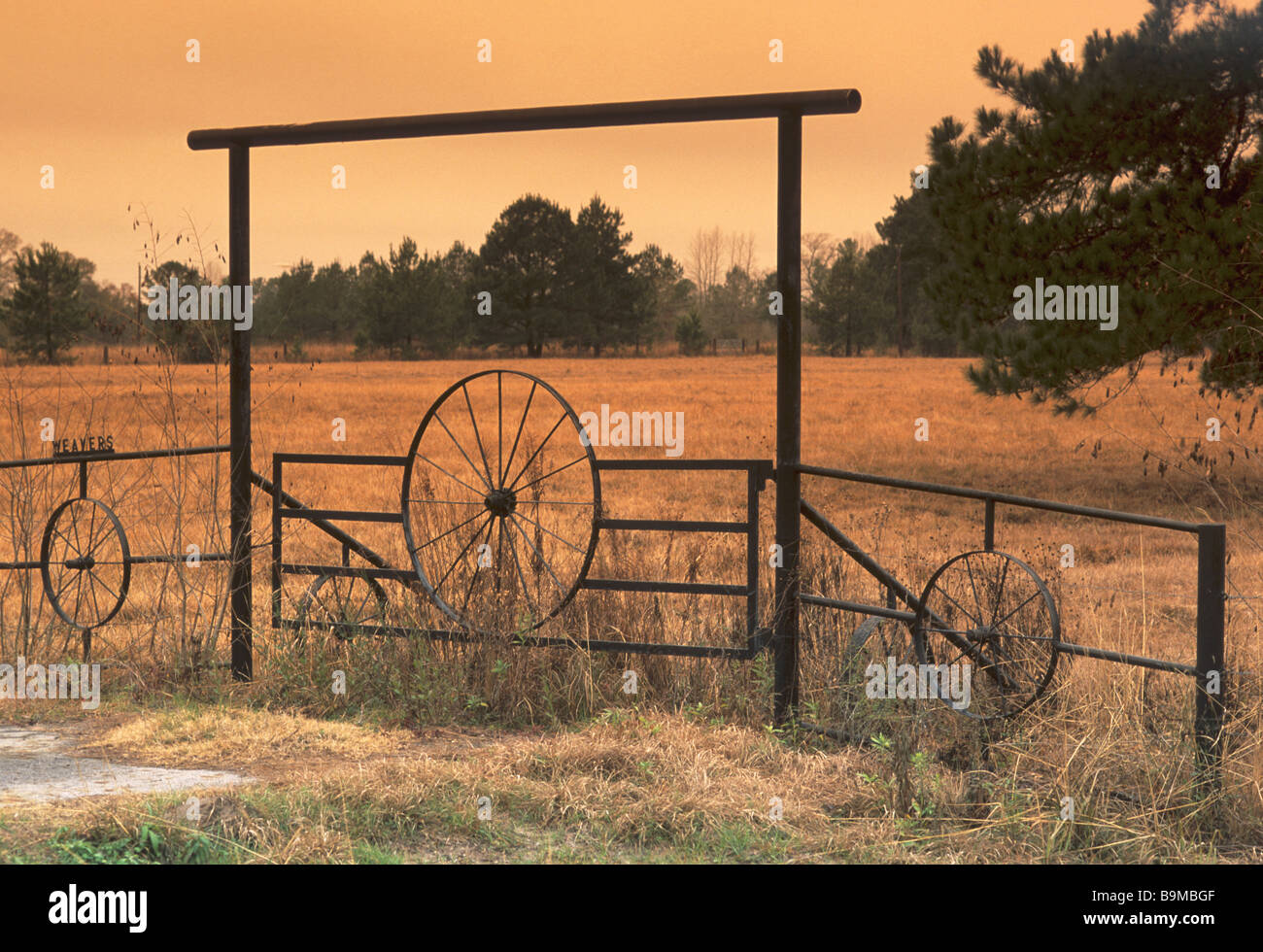 Porte Ranch sur l'autoroute US 69 près de Zavalla dans le comté d'Angelina, Texas, États-Unis Banque D'Images