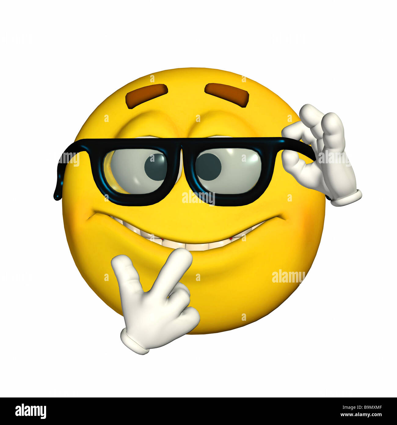 Studen émoticône jaune Guy portant des lunettes Banque D'Images