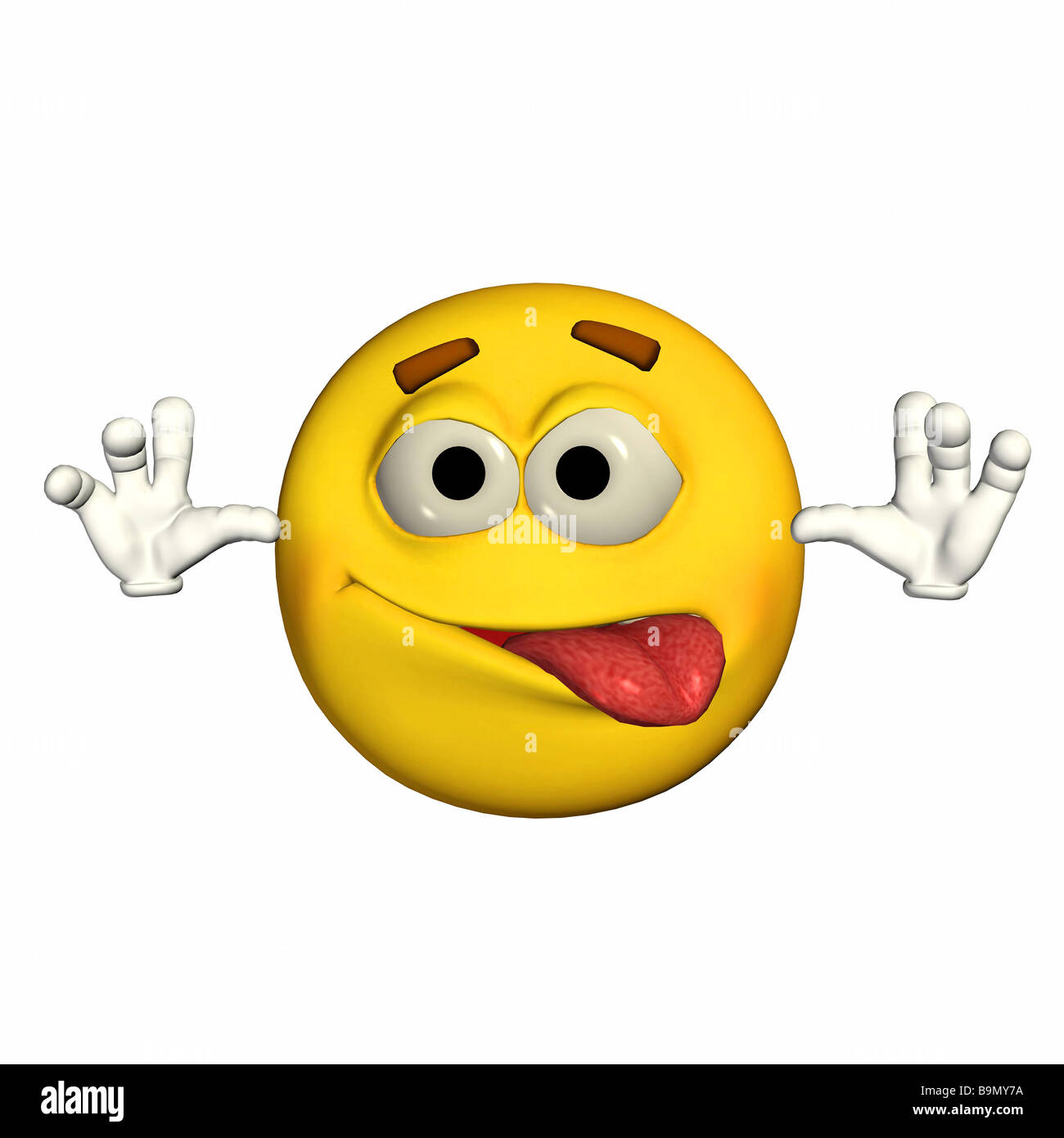 Guy faisant une émotion jaune silly face et lui montrant la langue Banque D'Images