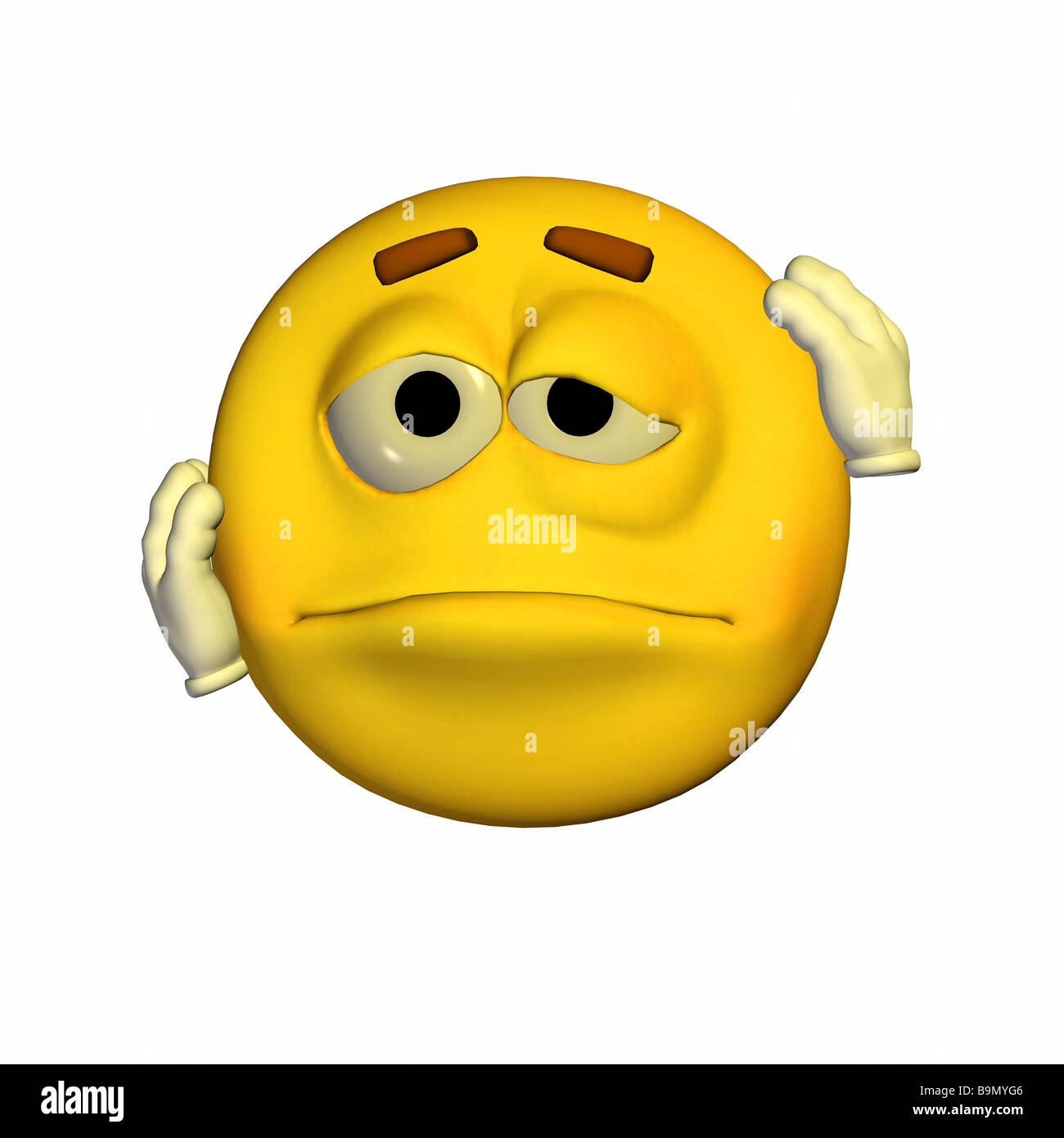 Guy émoticône jaune avec un battement jusqu'expression Banque D'Images