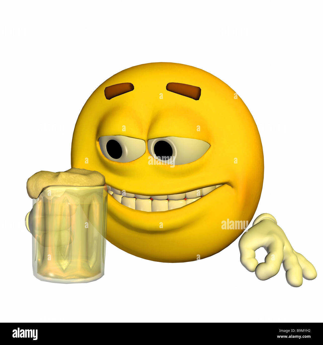Émoticône jaune Guy drinking beer Banque D'Images