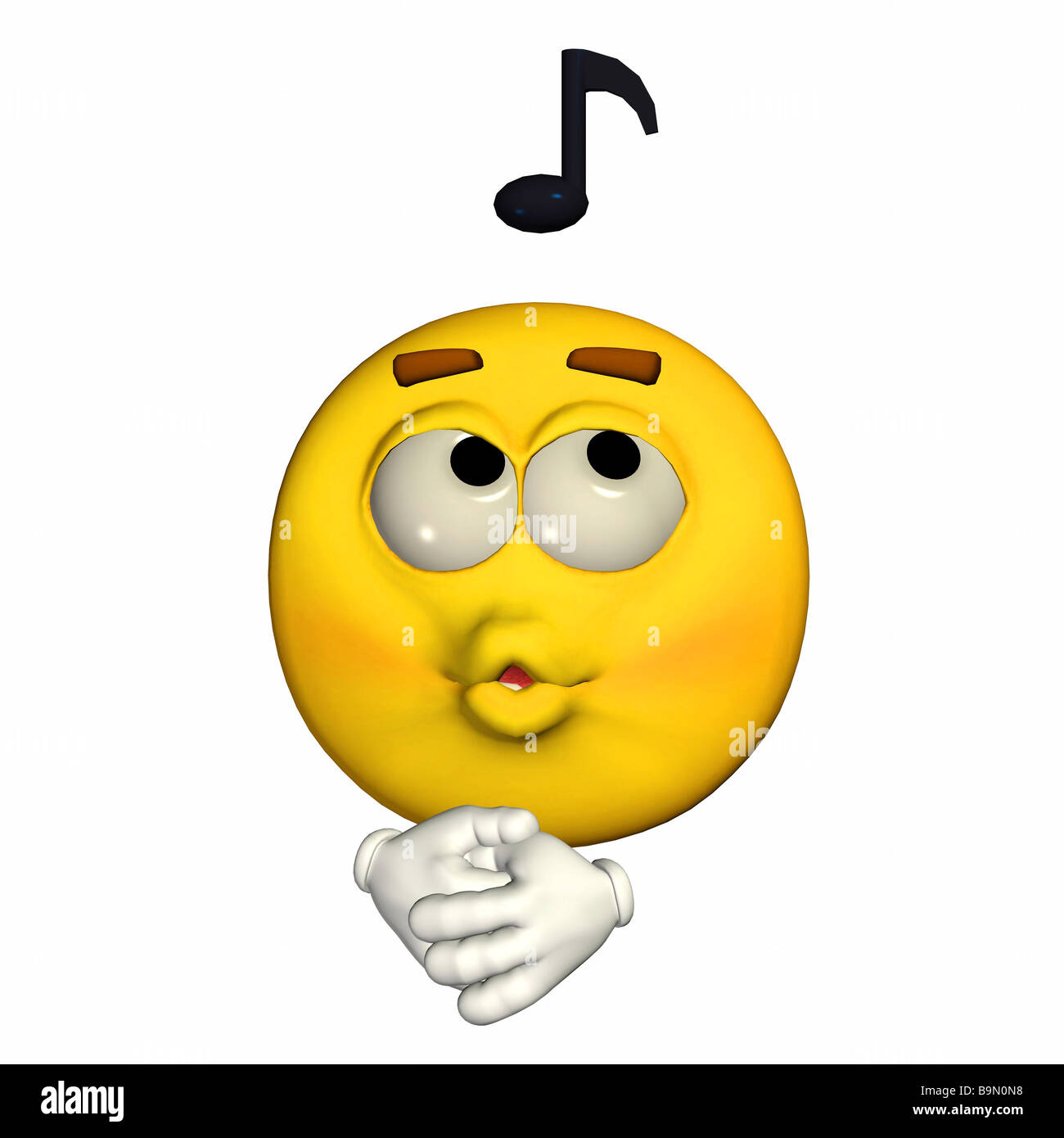 Guy émotion jaune avec un sifflement note de musique Banque D'Images