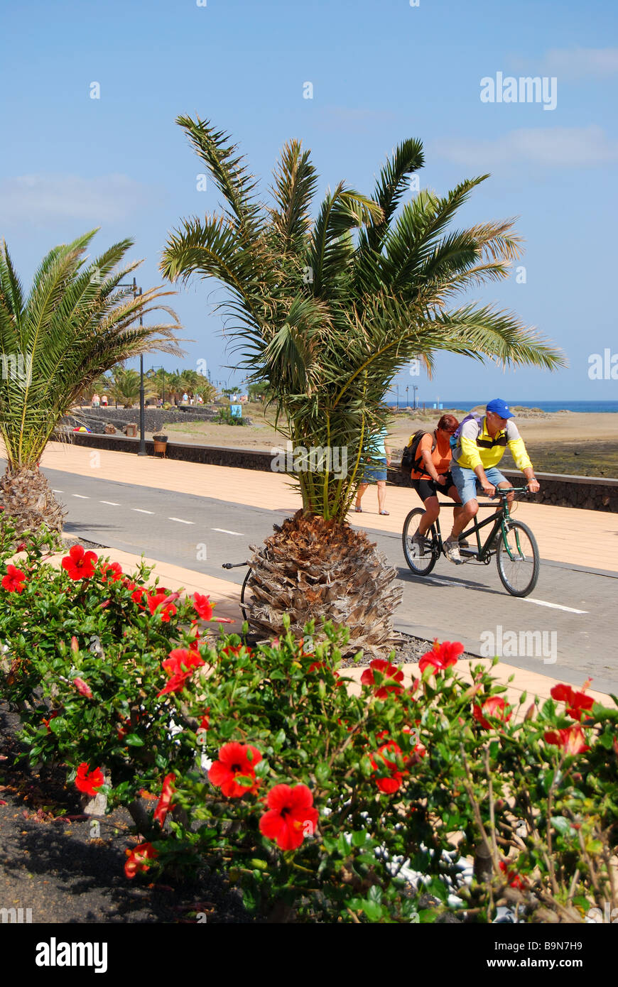 Plage et de la promenade, Playa de Matagorda, Puerto del Carmen, Lanzarote, îles Canaries, Espagne Banque D'Images
