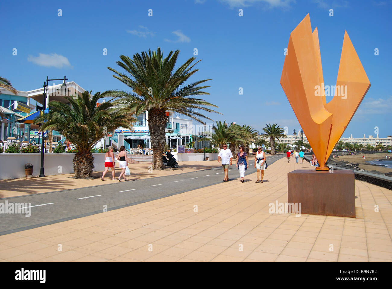 Promenade de la plage, Playa de Matagorda, Puerto del Carmen, Lanzarote, îles Canaries, Espagne Banque D'Images