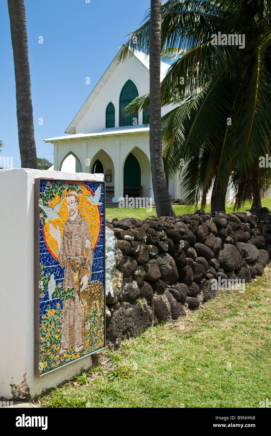 Église Saint François, mosaïque, Parc historique national de Kalaupapa, Molokai, Hawaï. Banque D'Images