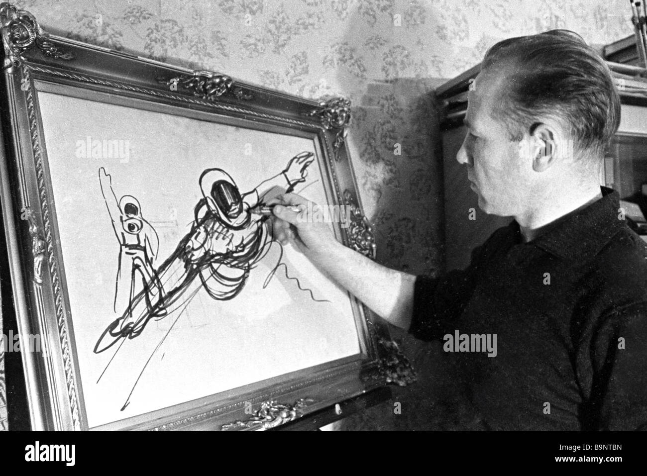 Le cosmonaute Alexei Leonov faire un croquis dans l'espace Banque D'Images