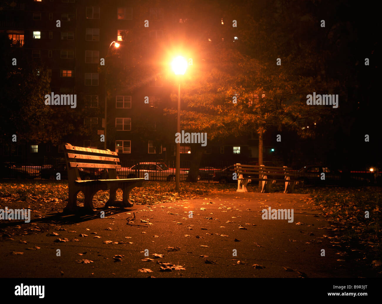 Un parc urbain déserté la nuit Richard B Levine Banque D'Images