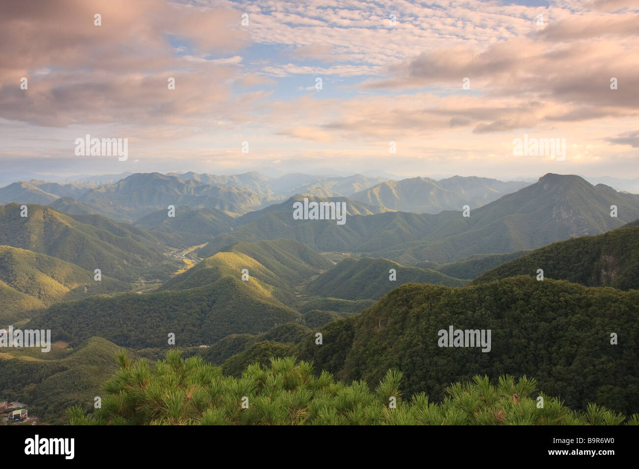 Montagnes Sobaek vert, en Corée, au coucher du soleil Banque D'Images
