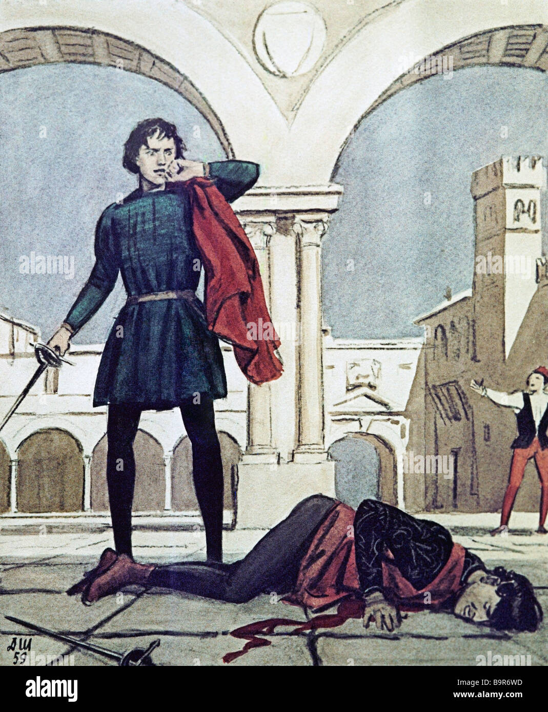 La mort de Tybalt par Dementy Shmarinov 1907 1999 Illustration de la tragédie de Shakespeare, Roméo et Juliette Banque D'Images