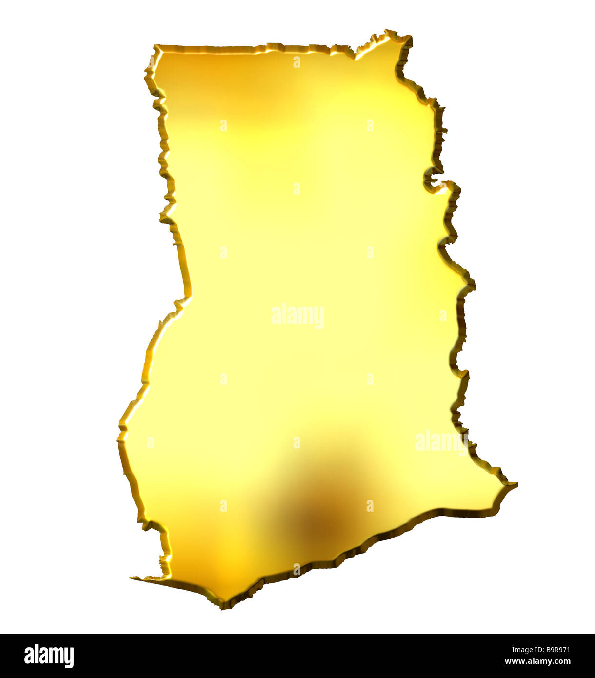 3d carte d'or du Ghana en blanc isolé Banque D'Images