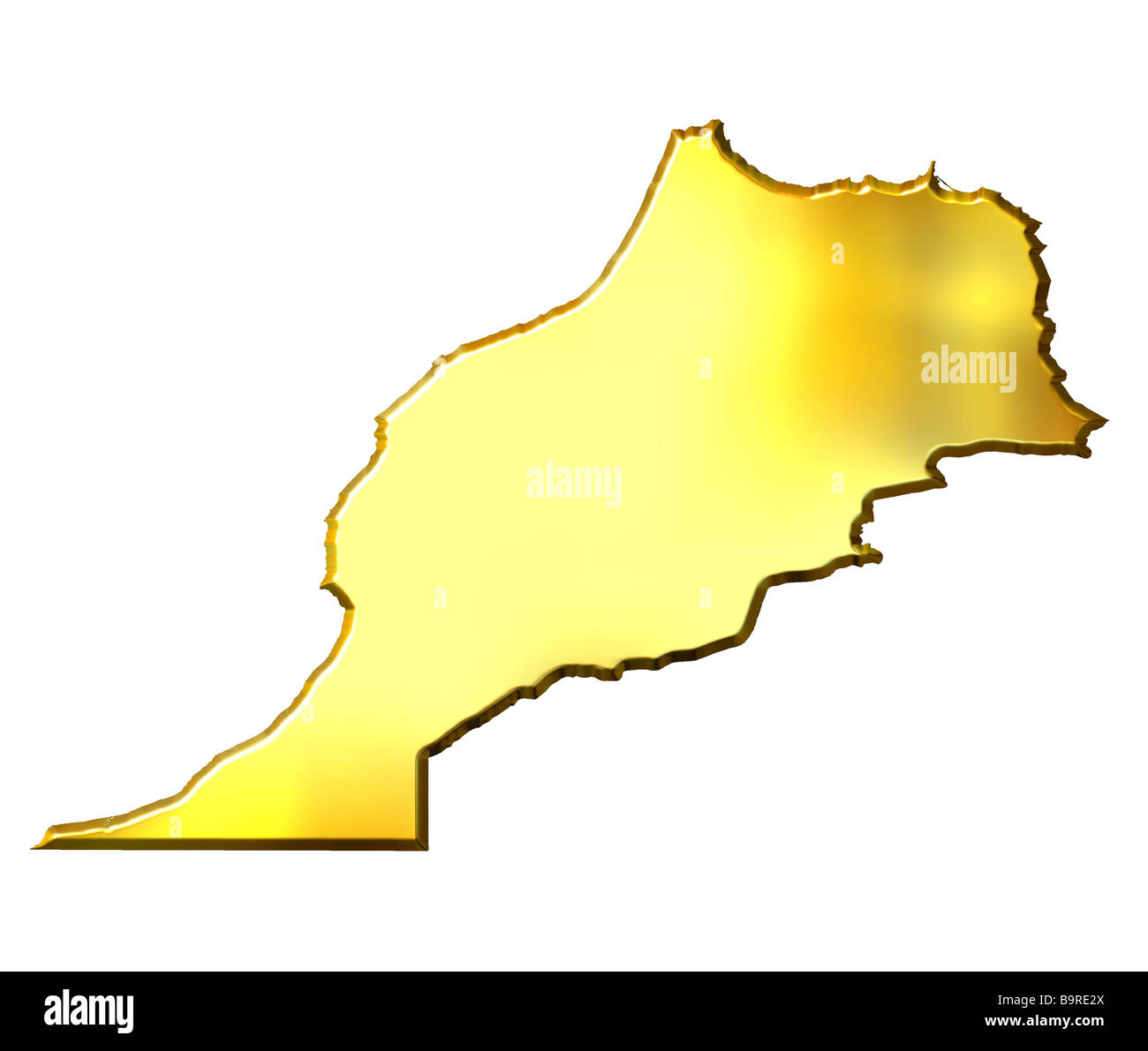 3d Maroc carte d'or en blanc isolé Banque D'Images