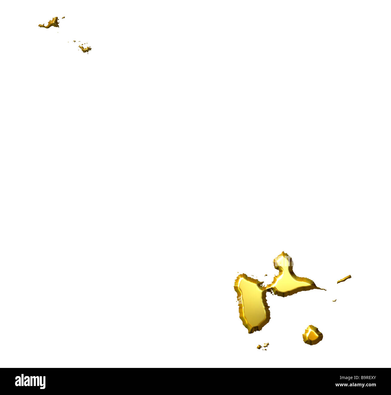Guadeloupe carte d'or 3d en blanc isolé Banque D'Images