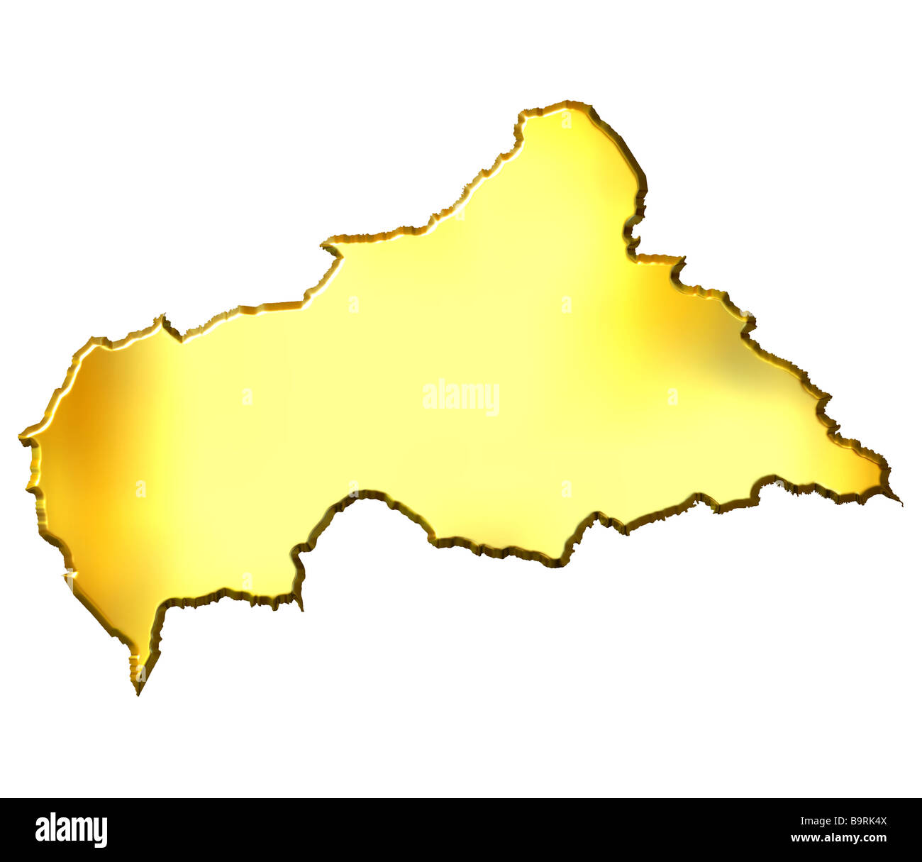 République centrafricaine carte or 3d en blanc isolé Banque D'Images