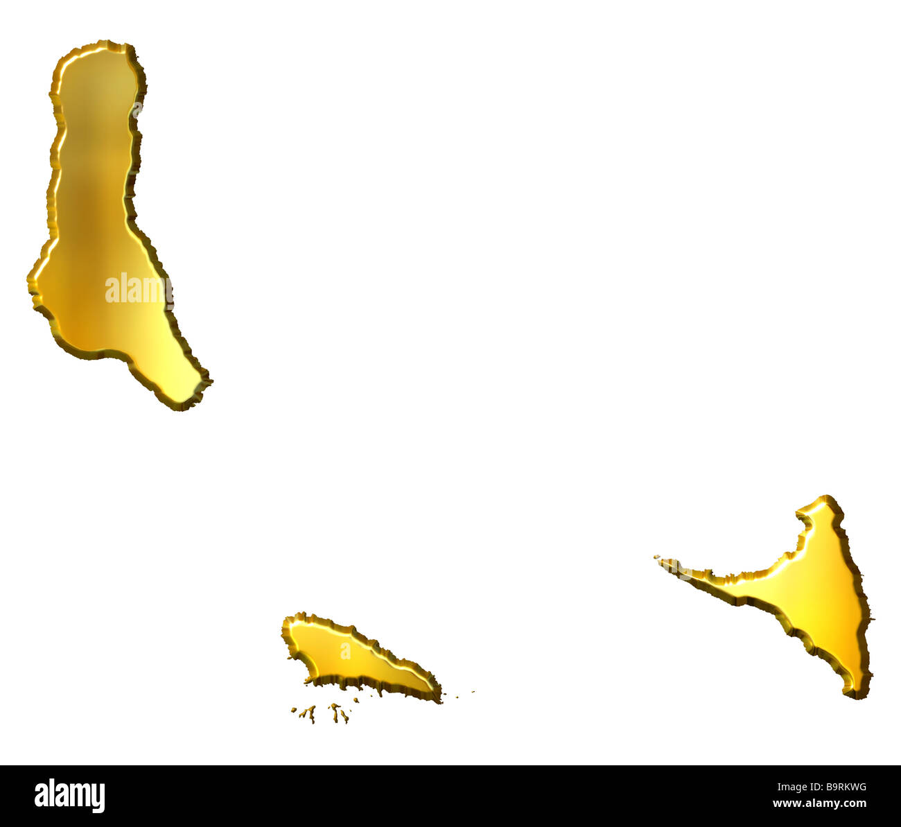 3d carte d'or des Comores en blanc isolé Banque D'Images