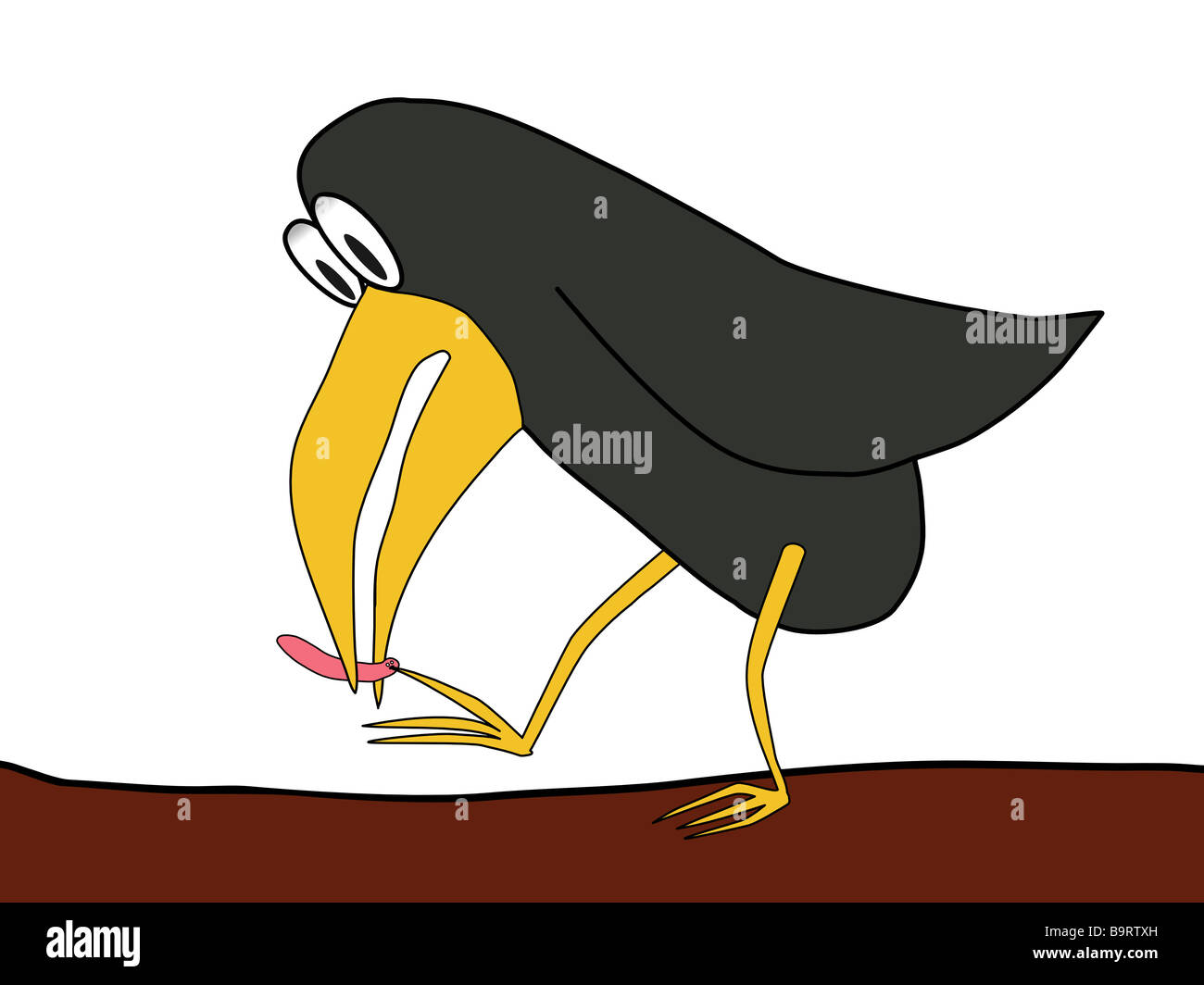 Cartoon Illustration - l'oiseau et worm - David et Goliath - duel Banque D'Images