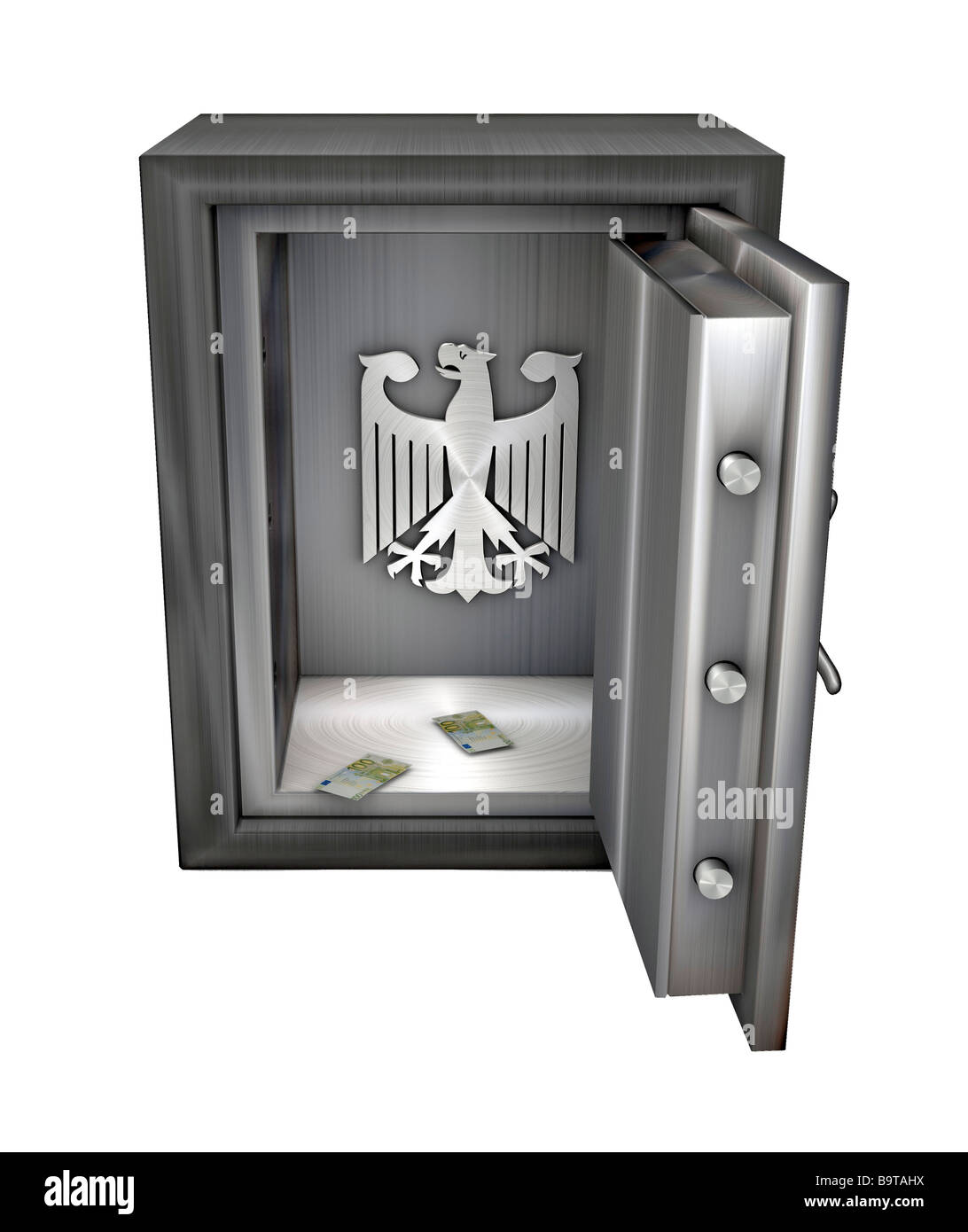 Coffre-fort vidé avec symbole de l'aigle fédéral l'état allemand est en faillite Banque D'Images