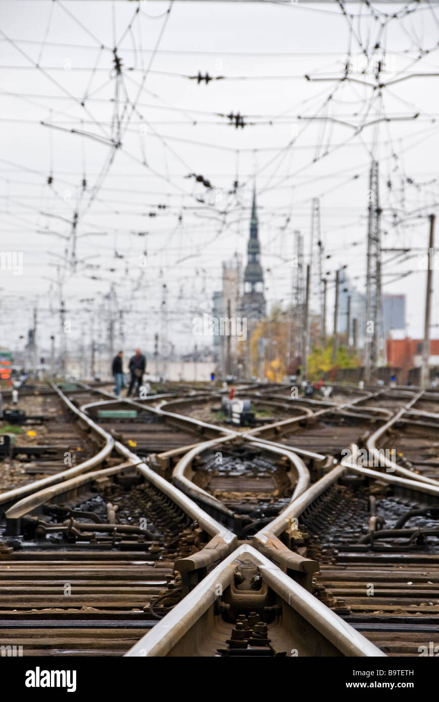 Croisée des chemins de fer près de la gare principale, Riga, Lettonie, en Europe Banque D'Images